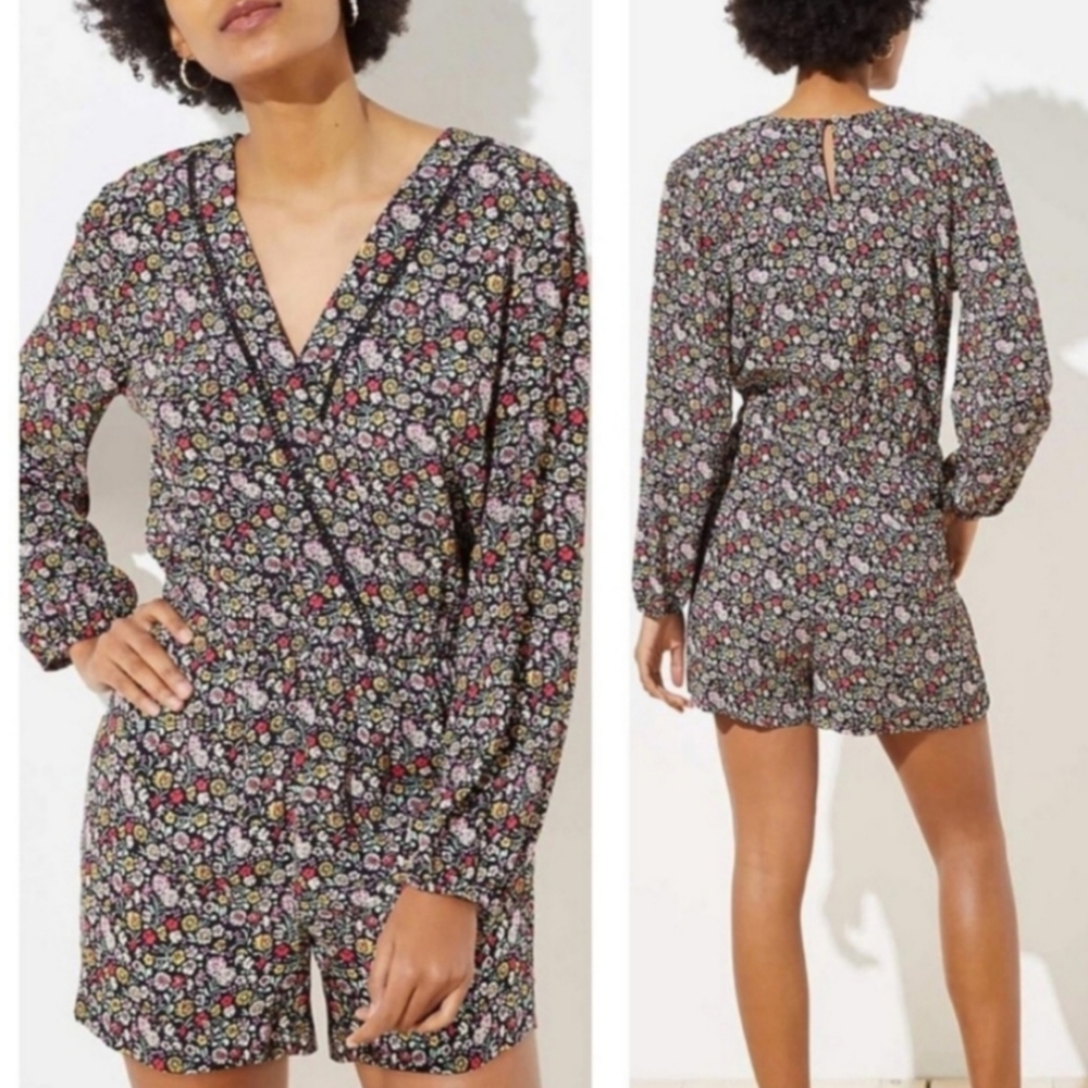 Loft Garden Wrap Floral Print Long Sleeve Romper